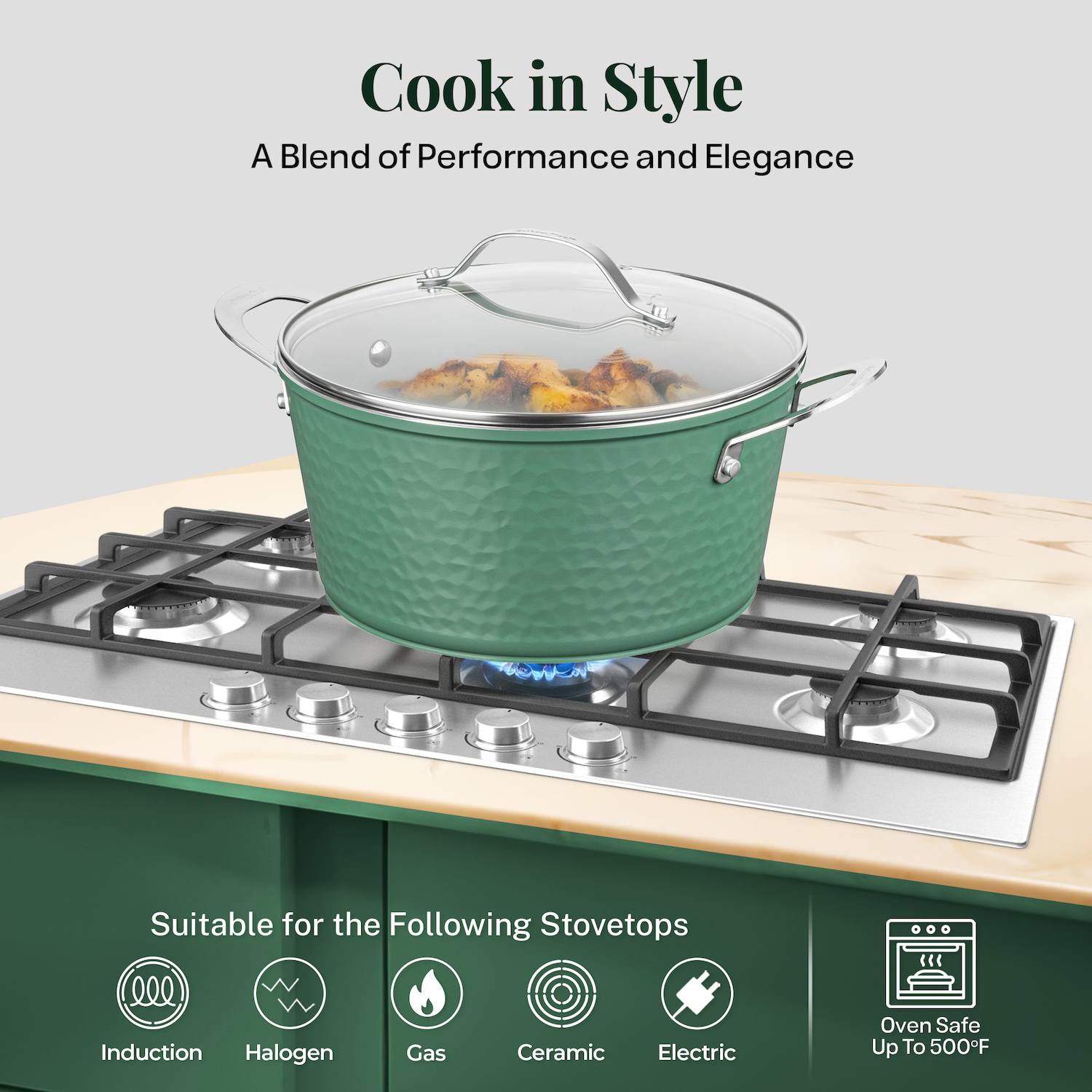 Gotham Steel Hammered 10-pc. Ceramic Nonstick Cookware Set - Green