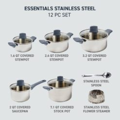 T-Fal Essentials 12-pc. Stainless Steel Pots Cookware Set