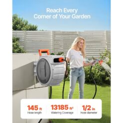 Retractable Wall-Mount Hose Reel with 9-Pattern Nozzle and Swivel Bracket
