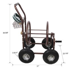 WOW PIONEER Heavy Duty Mobile Garden Hose Reel Cart with Storage Basket