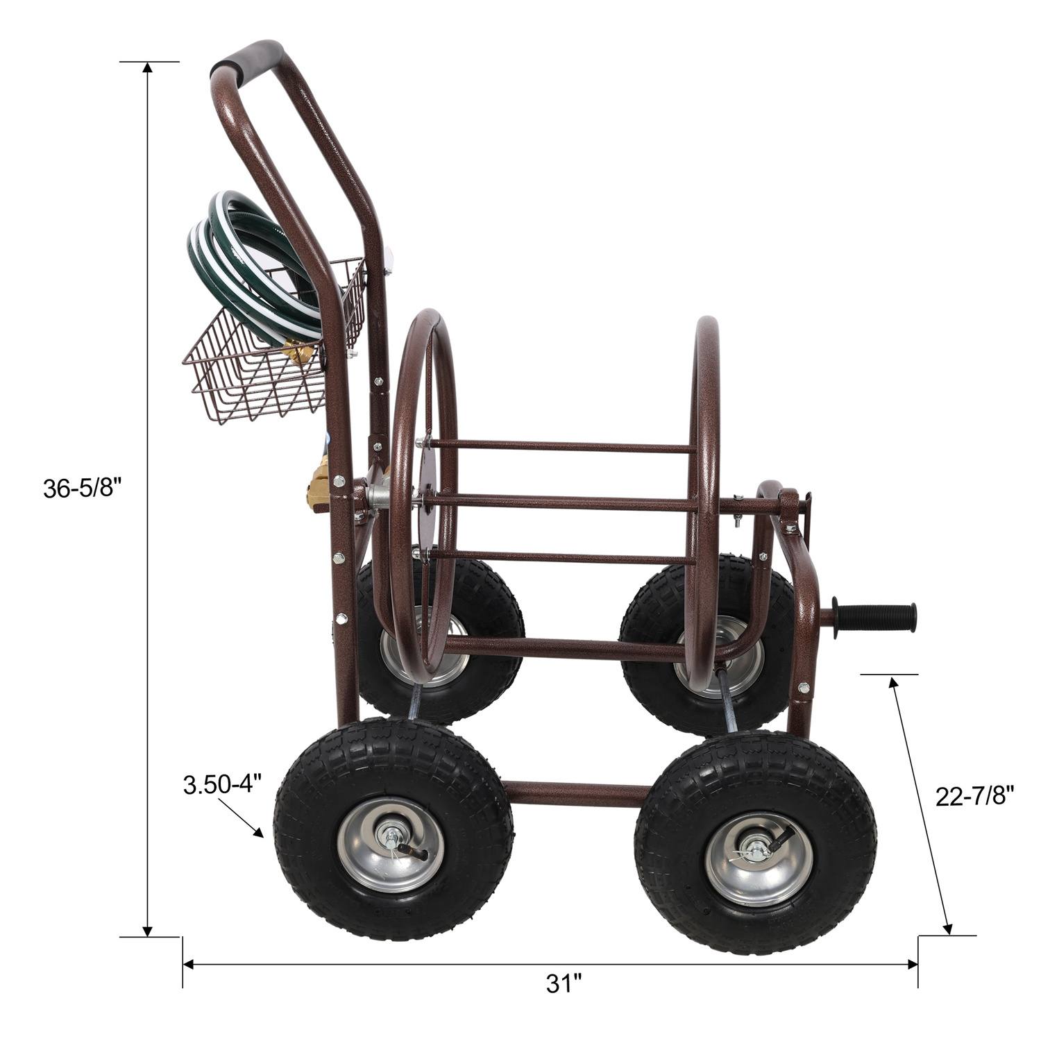 WOW PIONEER Heavy Duty Mobile Garden Hose Reel Cart with Storage Basket