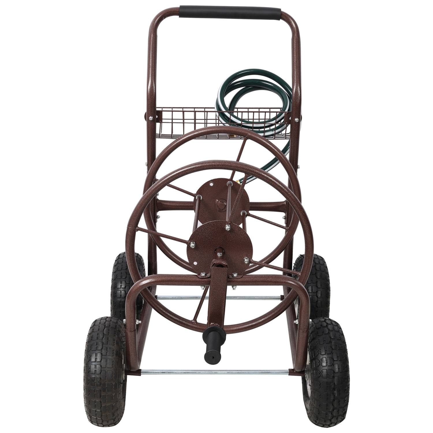 WOW PIONEER Heavy Duty Mobile Garden Hose Reel Cart with Storage Basket