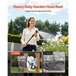 Wall-Mount Hose Reel for Garden, Patio, and Backyard with Tangle-Free Guide - Silver