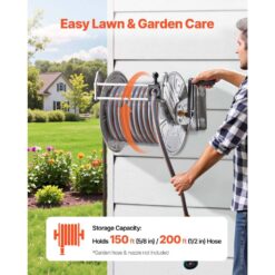 Wall-Mount Hose Reel for Garden, Patio, and Backyard with Tangle-Free Guide - Silver
