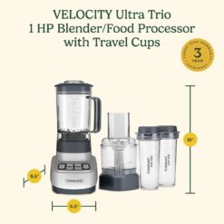Cuisinart VELOCITY Ultra Trio 1 HP Blender Food Processor with Travel Cups