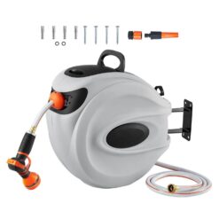 Retractable Wall-Mount Hose Reel with Auto Rewind and Swivel Bracket