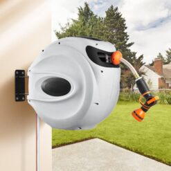 Retractable Wall-Mount Hose Reel with Auto Rewind and 9-Pattern Nozzle