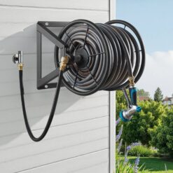 Wall-Mount Garden Hose Reel Stores Hoses Up to 200 ft with 5-Ft Lead Hose - Black