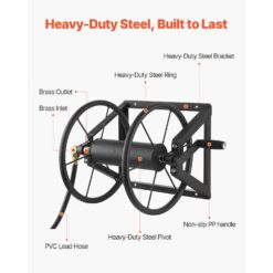 Wall-Mount Garden Hose Reel Stores Hoses Up to 200 ft with 5-Ft Lead Hose - Black