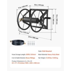 Wall-Mount Garden Hose Reel Stores Hoses Up to 200 ft with 5-Ft Lead Hose - Black