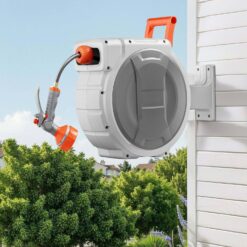Outdoor Hose Reel with Slow-Rewind, 3/4-Inch Brass Hose and Frost-Resistant Shell