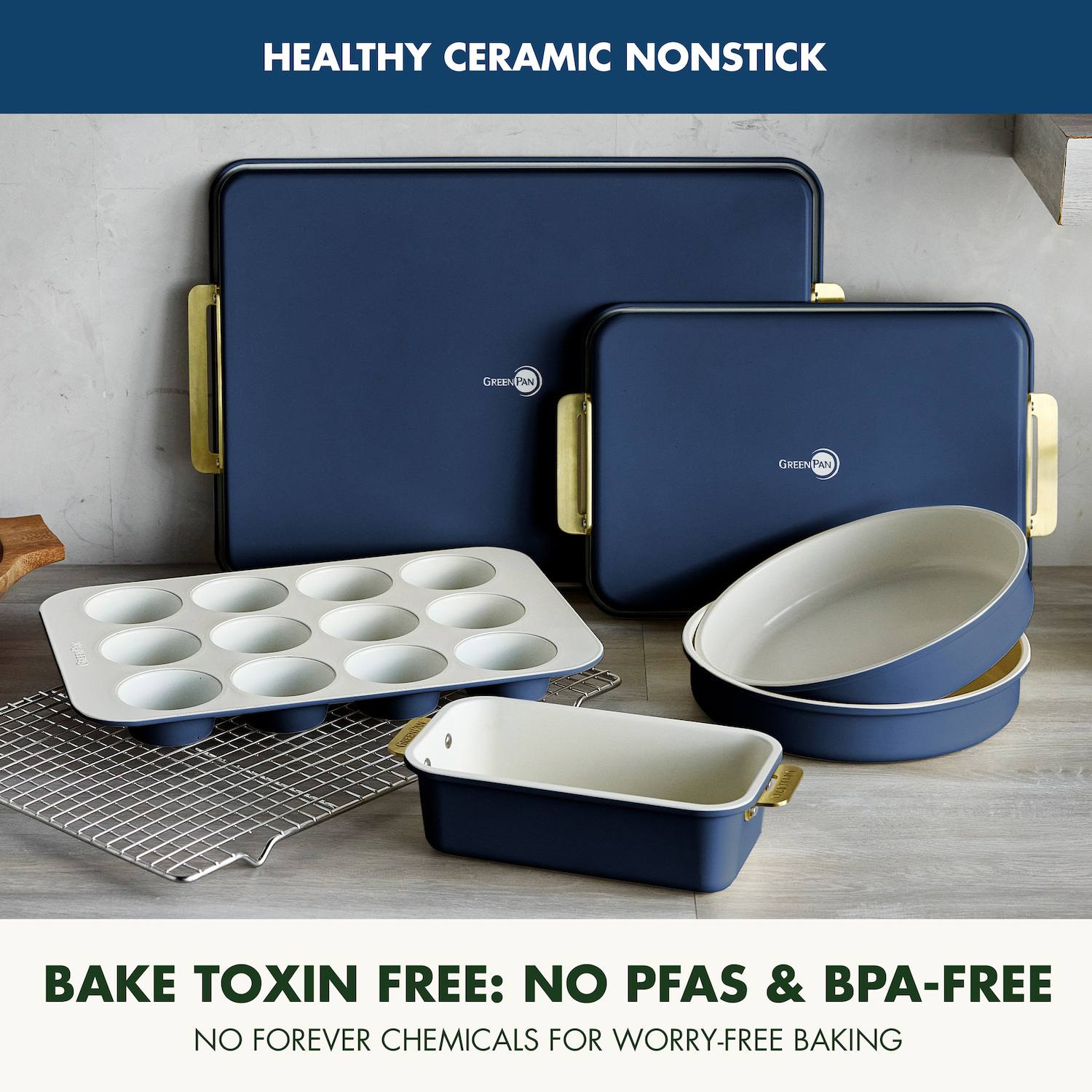 GreenPan Reserve Nonstick Bakeware 7-Piece Bakeware Set - Oxford Blue