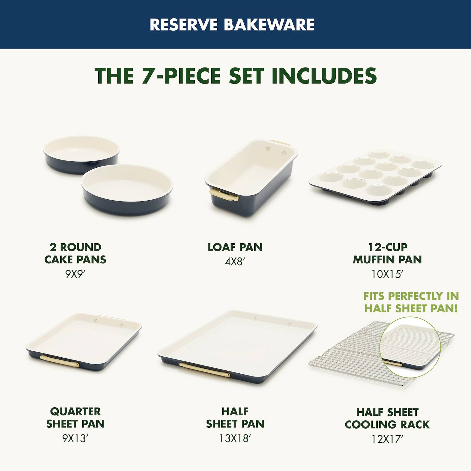 GreenPan Reserve Nonstick Bakeware 7-Piece Bakeware Set - Oxford Blue