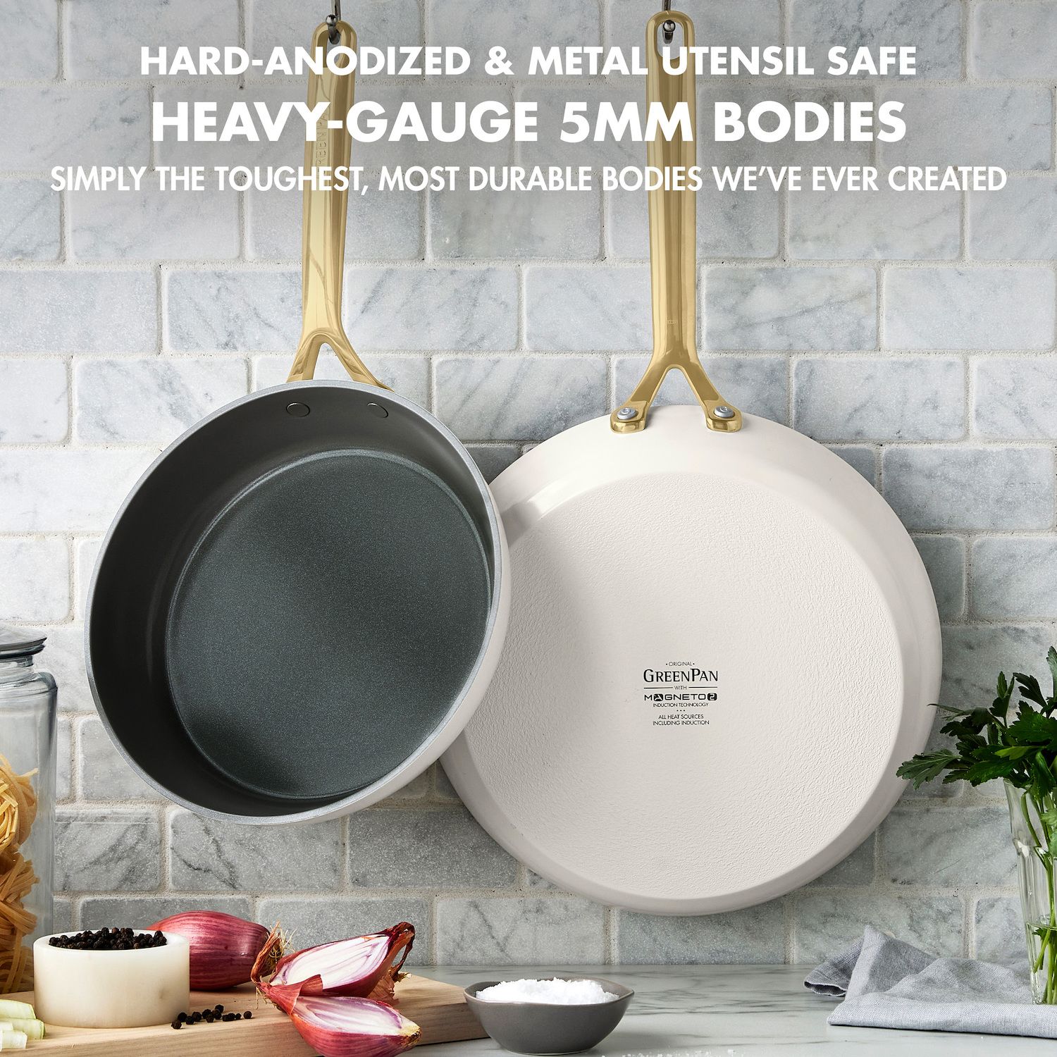 GreenPan GP5 Colors 2-Piece Hard Anodized Ceramic Non-Stick Frying Pan Set - White