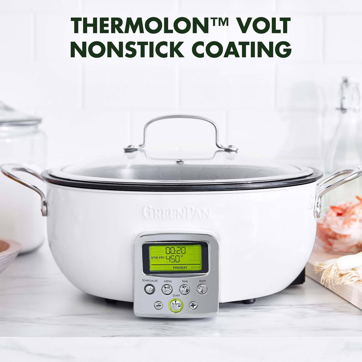 GreenPan Elite Essential Smart Electric PFAS-Free Nonstick Ceramic 6-qt. Skillet - Stainless