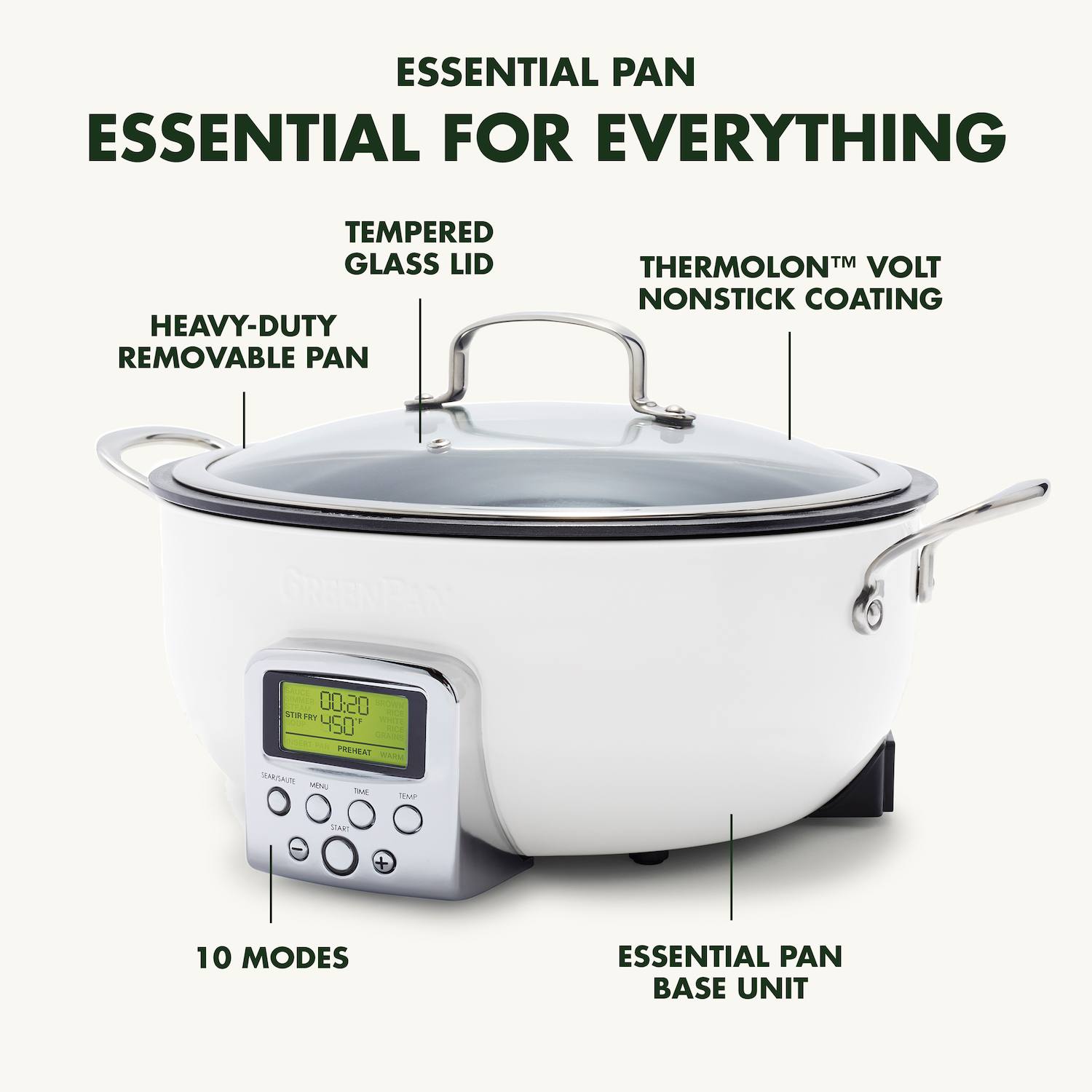 GreenPan Elite Essential Smart Electric PFAS-Free Nonstick Ceramic 6-qt. Skillet - Stainless