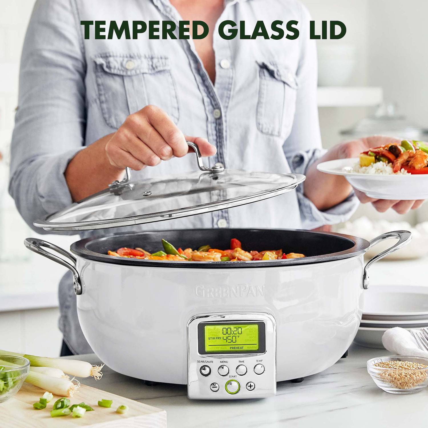 GreenPan Elite Essential Smart Electric PFAS-Free Nonstick Ceramic 6-qt. Skillet - Stainless