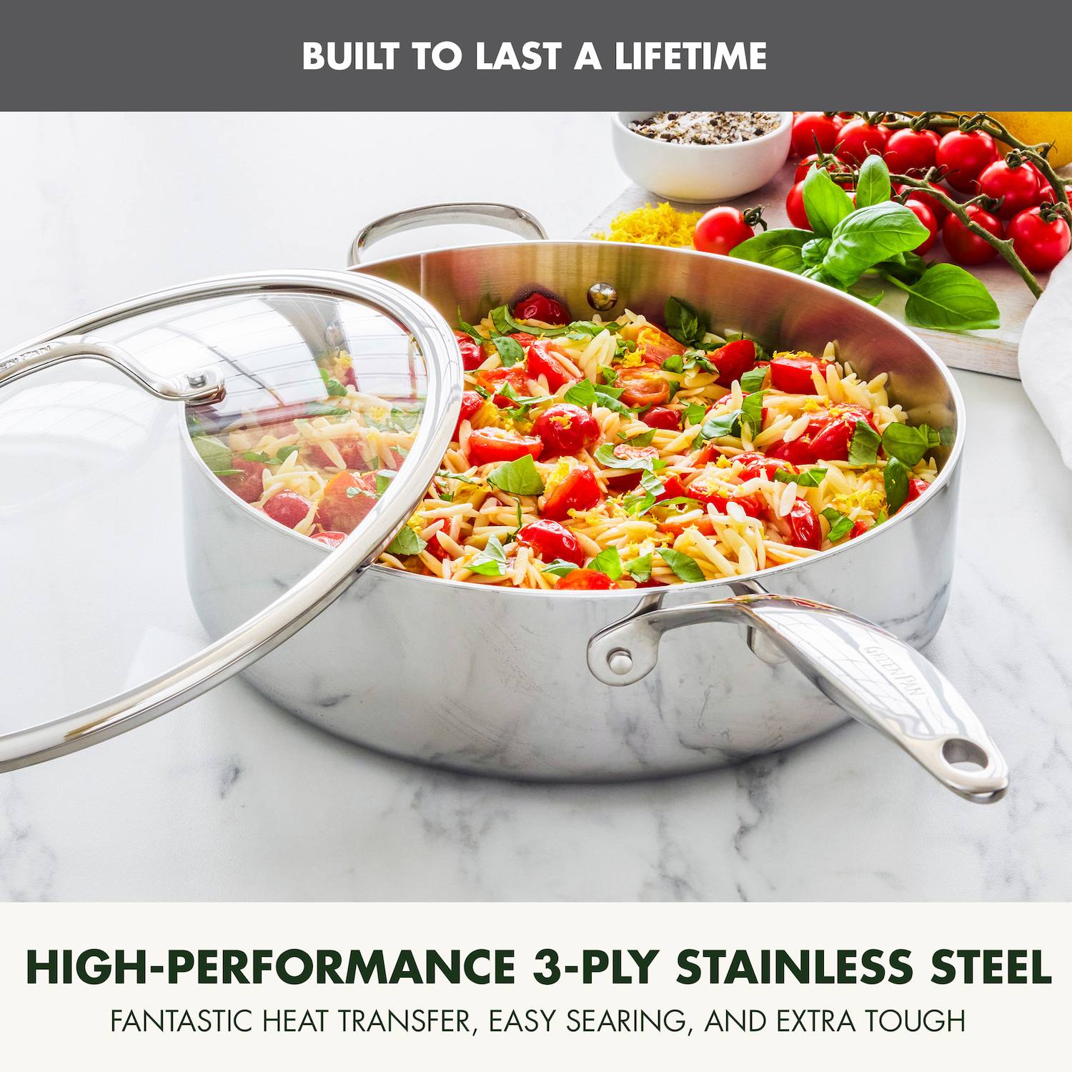 GreenPan Valencia Pro Stainless Steel 5-qt. Saut Pan with Lid