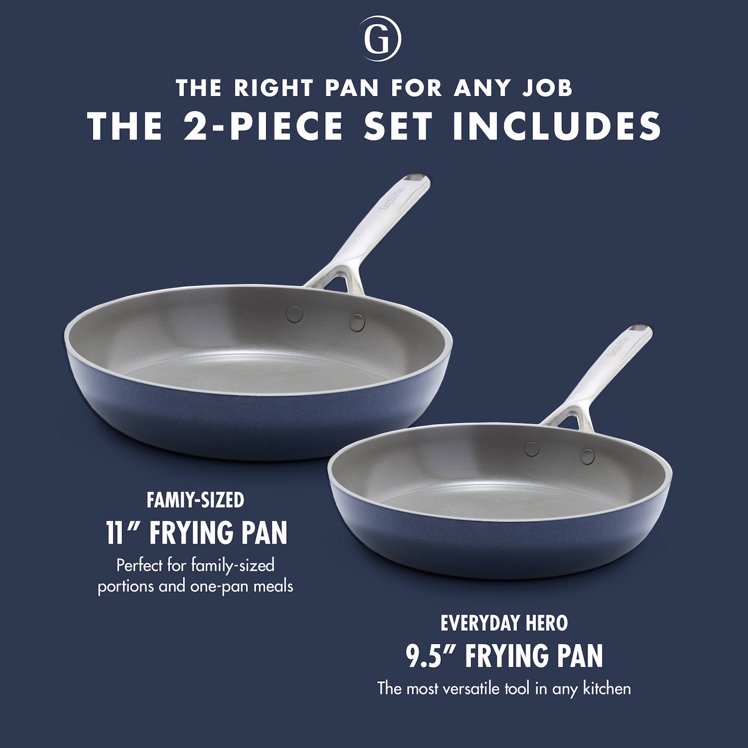 GreenPan GP5 Hard-Anodized Aluminum Healthy Ceramic Nonstick 9.5-in. & 11-in. 2-pc. Frying Pan Skillet Set - Blue