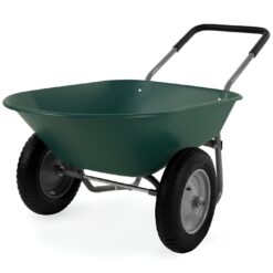Slickblue Green 330 lb Steel Dual Wheel Garden Wheelbarrow with Plastic Bin Padded Handle for Yard Landscaping Home Projects