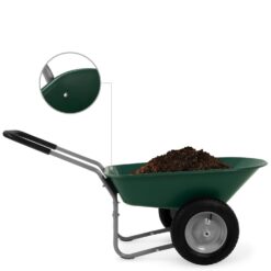 Slickblue Green 330 lb Steel Dual Wheel Garden Wheelbarrow with Plastic Bin Padded Handle for Yard Landscaping Home Projects