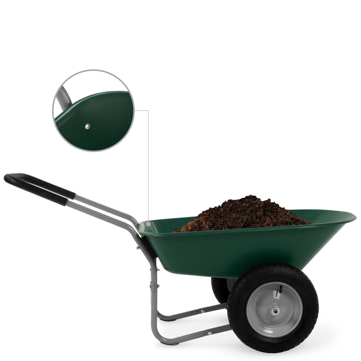 Slickblue Green 330 lb Steel Dual Wheel Garden Wheelbarrow with Plastic Bin Padded Handle for Yard Landscaping Home Projects