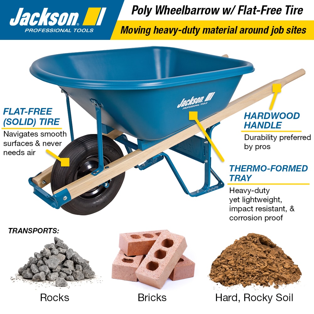 Jackson 5.75-cu ft 1 Wheel Poly Push Wheelbarrow Flat-Free Tire