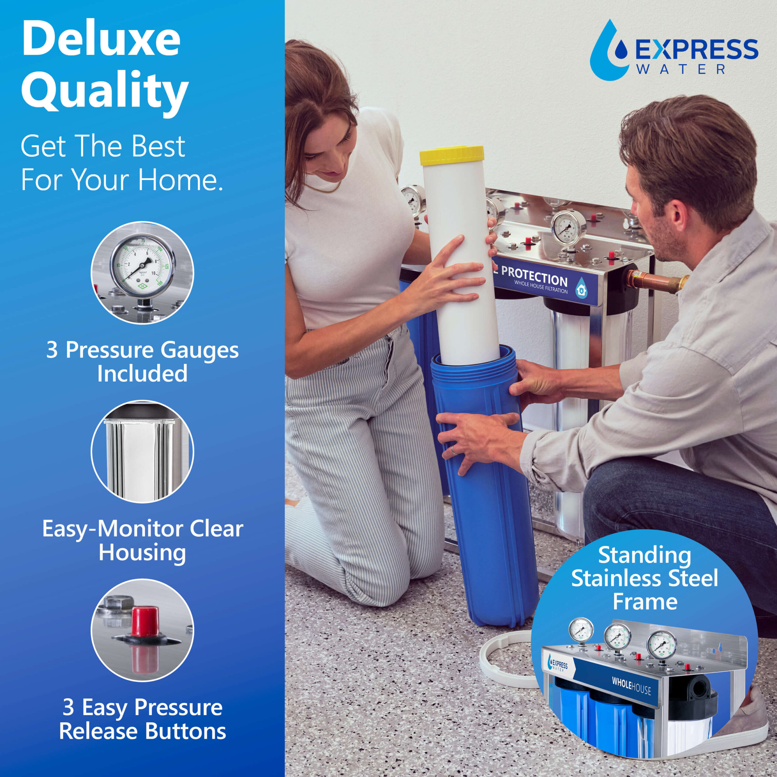 Express Water Iron Manganese, Carbon, and Sediment Whole House Water Filtration System Triple-Stage 15-GPM 5 Micron