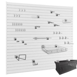 NewAge Products Garage 40 SqFt PVC Slatwall With Locking Hook 41 -Piece 80-in White Steel Multipurpose Accessory kit