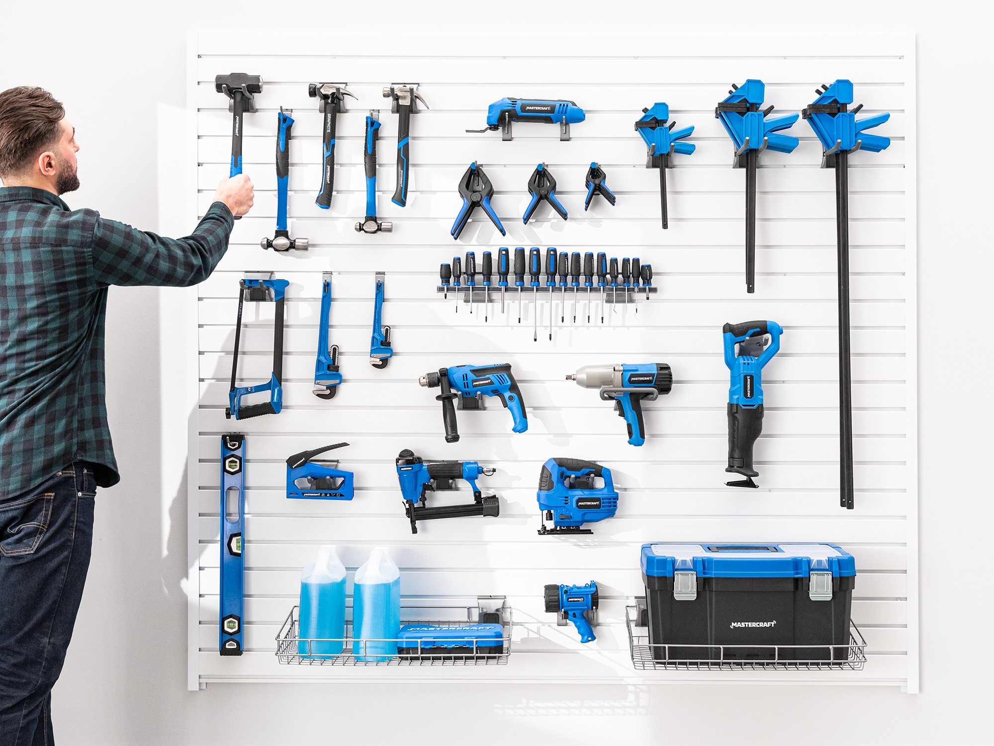NewAge Products Garage 80 SqFt PVC Slatwall With Locking Hook 41 -Piece 160-in White Steel Multipurpose Accessory kit