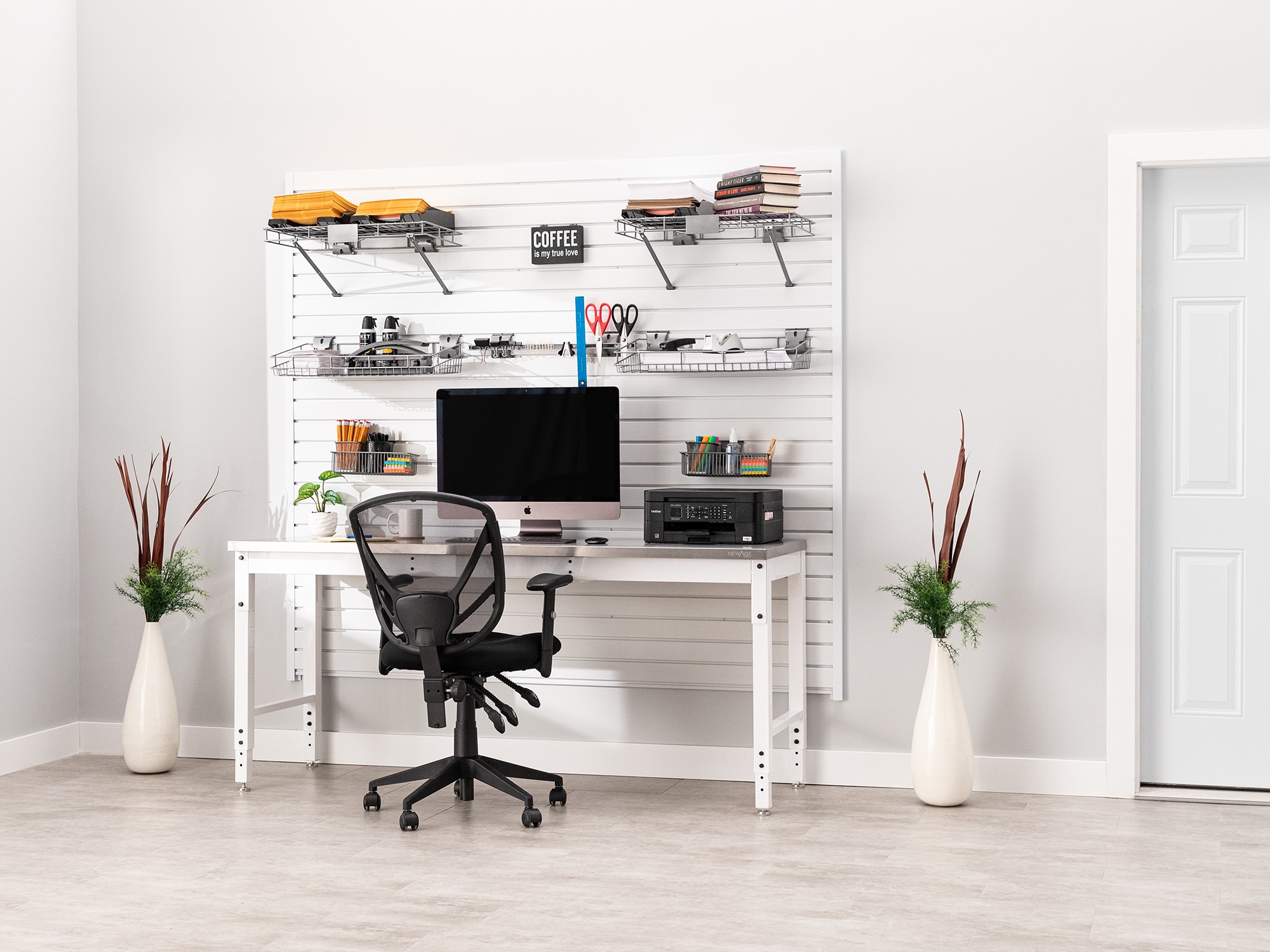 NewAge Products Garage 80 SqFt PVC Slatwall With Locking Hook 41 -Piece 160-in White Steel Multipurpose Accessory kit