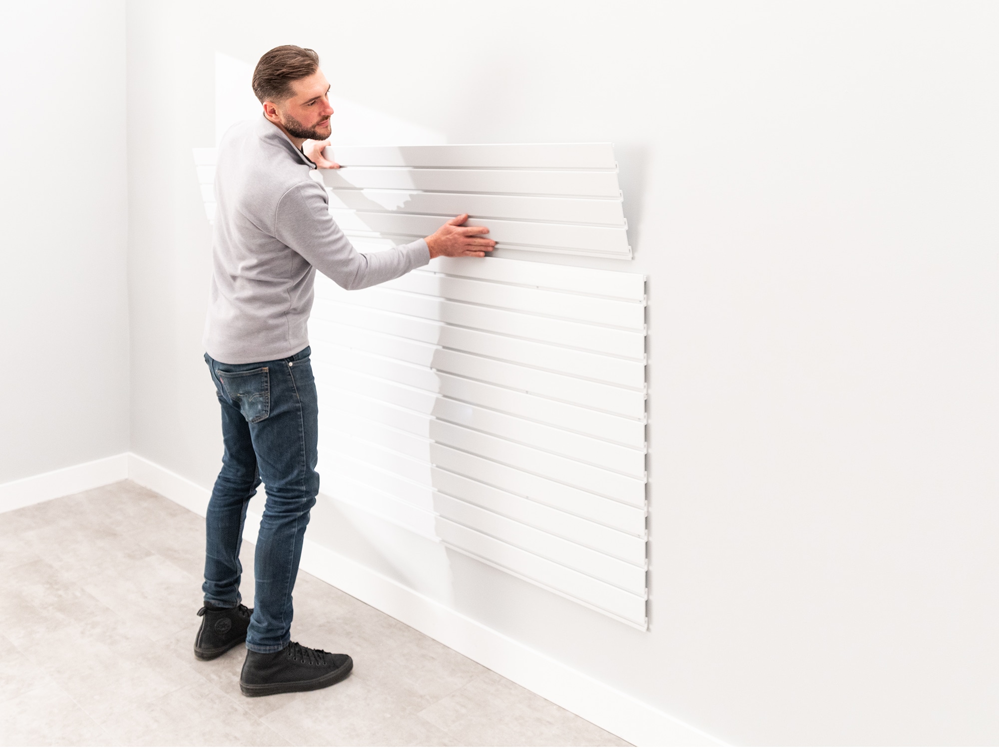NewAge Products Garage 80 SqFt PVC Slatwall With Locking Hook 41 -Piece 160-in White Steel Multipurpose Accessory kit