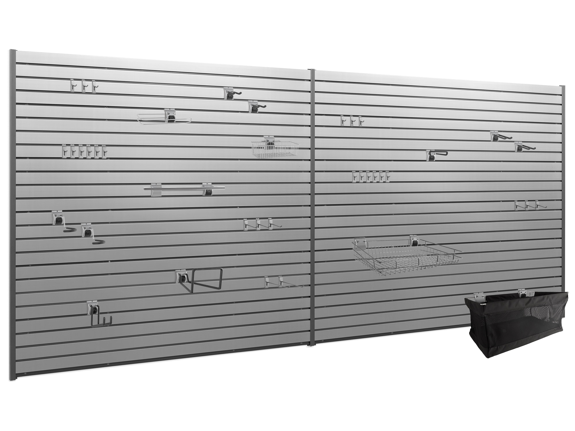 NewAge Products Garage 80 SqFt PVC Slatwall With Locking Hook 41 -Piece 160-in Silver Steel Multipurpose Accessory kit