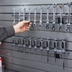 NewAge Products Garage 120 SqFt PVC Slatwall With Locking Hook 41 -Piece 240-in Silver Steel Multipurpose Accessory kit