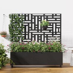 Wooakway 4-pc 4 ft. Hx 4 ft. W Raised Garden Bed Metal Planter Box with Trellis Wheels Privacy Screen Elevated Planter - Black
