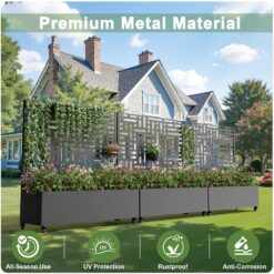Wooakway 4-pc 4 ft. Hx 4 ft. W Raised Garden Bed Metal Planter Box with Trellis Wheels Privacy Screen Elevated Planter - Black