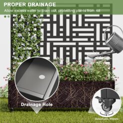 Wooakway 4-pc 4 ft. Hx 4 ft. W Raised Garden Bed Metal Planter Box with Trellis Wheels Privacy Screen Elevated Planter - Black