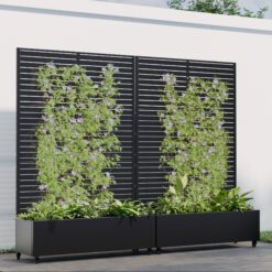 Wooakway 2-pc 6 ft. Hx 4 ft. W Raised Garden Bed Metal Planter Box with Trellis Wheels Privacy Screen Elevated Planter - Black