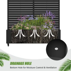 Wooakway 2-pc 6 ft. Hx 4 ft. W Raised Garden Bed Metal Planter Box with Trellis Wheels Privacy Screen Elevated Planter - Black
