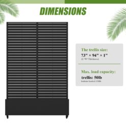 Wooakway 2-pc 6 ft. Hx 4 ft. W Raised Garden Bed Metal Planter Box with Trellis Wheels Privacy Screen Elevated Planter - Black