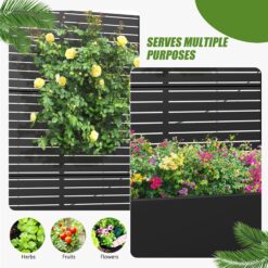 Wooakway 2-pc 6 ft. Hx 4 ft. W Raised Garden Bed Metal Planter Box with Trellis Wheels Privacy Screen Elevated Planter - Black