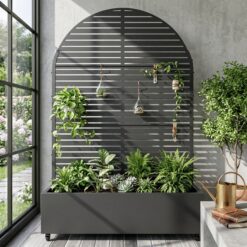 Wooakway 2 pcs 6 ft. Hx 4 ft. W Raised Garden Bed Metal Planter Box with Trellis Wheels Privacy Screen Elevated Planter - Black