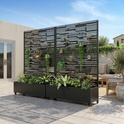 Wooakway 2-pc 6 ft. Hx 4 ft. W Raised Garden Bed Metal Planter Box with Trellis Wheels Privacy Screen Elevated Planter - Black