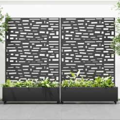 Wooakway 2-pc 6 ft. Hx 4 ft. W Raised Garden Bed Metal Planter Box with Trellis Wheels Privacy Screen Elevated Planter - Black