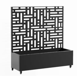 Wooakway 2-pc 4 ft. Hx 4 ft. W Raised Garden Bed Metal Planter Box with Trellis Wheels Privacy Screen Elevated Planter - Black
