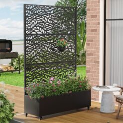 Wooakway 2-pc 6 ft. Hx 4 ft. W Raised Garden Bed Metal Planter Box with Trellis Wheels Privacy Screen Elevated Planter - Black