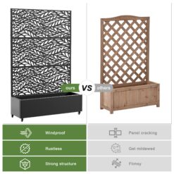 Wooakway 2-pc 6 ft. Hx 4 ft. W Raised Garden Bed Metal Planter Box with Trellis Wheels Privacy Screen Elevated Planter - Black