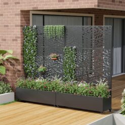 Wooakway 2-pc 6 ft. Hx 4 ft. W Raised Garden Bed Metal Planter Box with Trellis Wheels Privacy Screen Elevated Planter - Black