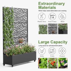 Wooakway 2-pc 6 ft. Hx 4 ft. W Raised Garden Bed Metal Planter Box with Trellis Wheels Privacy Screen Elevated Planter - Black