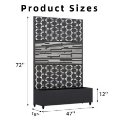 Wooakway 2-pc 6 ft. Hx 4 ft. W Raised Garden Bed Metal Planter Box with Trellis Wheels Privacy Screen Elevated Planter - Black